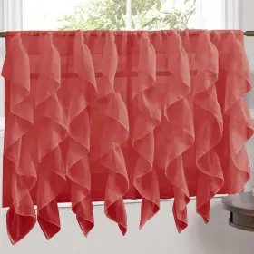 Sweet Home Collection 670221028994 Burgundy Vertical Ruffled Waterfall 24 Inch Tier Pair
