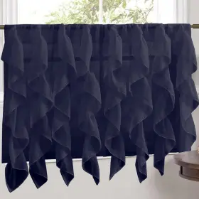 Sweet Home Collection 670221029014 Navy Vertical Ruffled Waterfall 24 Inch Tier Pair