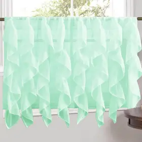 Sweet Home Collection 670221029038 Mint Vertical Ruffled Waterfall 24 Inch Tier Pair
