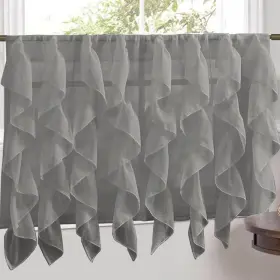 Sweet Home Collection 670221029052 Grey Vertical Ruffled Waterfall 24 Inch Tier Pair