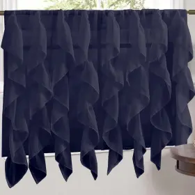 Sweet Home Collection 670221029083 Navy Vertical Ruffled Waterfall 36 Inch Tier Pair