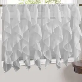 Sweet Home Collection 670221029113 Silver Vertical Ruffled Waterfall 36 Inch Tier Pair