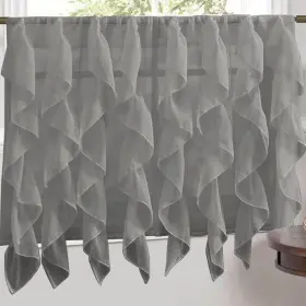 Sweet Home Collection 670221029120 Grey Vertical Ruffled Waterfall 36 Inch Tier Pair