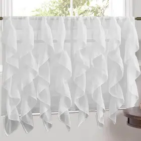 Sweet Home Collection 670221033462 White Vertical Ruffled Waterfall 24 Inch Tier Pair