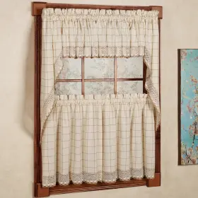 Sweet Home Collection 763331372023 Cotton Classic Toast Window Pane Pattern And Crotchet Trim
