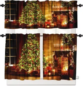 Sxxldng 432228999836 Christmas Kitchen Curtain Tiers And Valance Sets Xmas Tree Various Pr