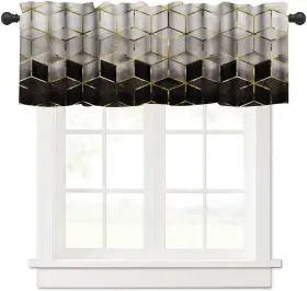 Sxxldng 702228997358 Geometric Marble Window Valance Curtains Black Gold Textured Short Curtain Fo
