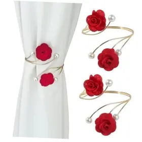 Szjnyc 753495309041 2 Pack Curtain Tiebacks Rose With Pearls Holdbacks Decorative Gold Red