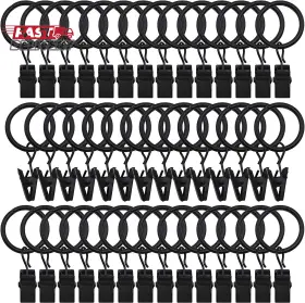 T-juan Mm 313115554536 44-pack Black Metal Curtain Rings With Clips 1 Inch