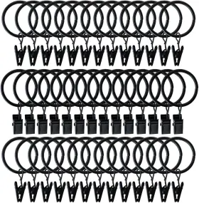 43483-8335 T-juan Mm 40 Pack Black Matte Metal Curtain Rings With Clips 1.25 Inch