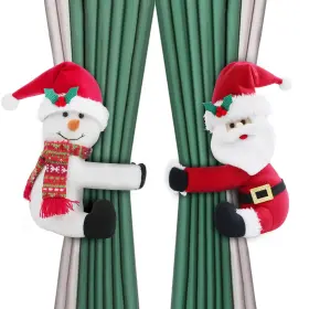 Curtaintieback0828 Tamicio Christmas Curtain Slap Tieback Set Of 2 Santa Snowman Doll Tiebacks