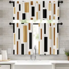 Qcy24030819 Tayney Brown Beige Kitchen Window Curtains Valance And Tier Set 36 Inch Geometric Bl