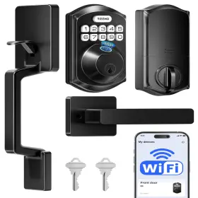B0fnzs835x Teeho Te012w-h Wifi Keypad Door Lock Handle Set Fingerprint Smart Locks Front