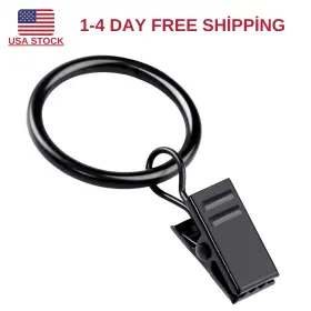 Cy015 Teenitor 20 Pack Black Curtain Rings With Clips - 0.98 Inch Fits 0.7 Rod