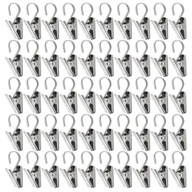 Tnt372 Teenitor 50 Pcs Stainless Steel Curtain Hooks Clips With Hook Rod Hoo