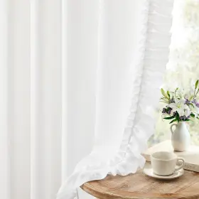 Yingweill019-v03 Terlytex White Ruffled Curtains 72 Inch Length 2 Panels W58 X L72 In Linen Textured