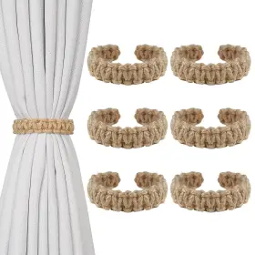 Terrekraft 762849593289 6 Pack Jute Curtain Tiebacks Braided Holdbacks No Drill Boho Curtai