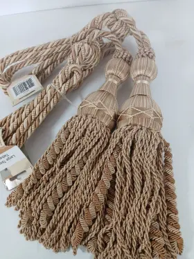 Textile Plus Inc. 876563000371 New Large Elaborate Drapery Tassel Tiebacks Set Of Two Gold Beige And Cream