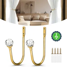 Thesiliconvalley 601549179556 2pcs Curtain Holdbacks Wall Mounted Drapery Tiebacks Gold Holder For Home Decor