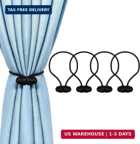 Tifanso 198168471524 Black Magnetic Curtain Tiebacks - 4pcs Decorative Tie Backs No