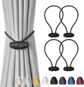 Tf-tfb063a Tifanso 4pcs Black Magnetic Curtain Tiebacks Tie Backs For Curtains Decorative