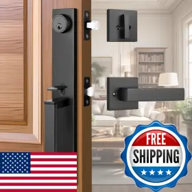 B0c85z86wm Tinewa 1 Pack Exterior Door Handle Deadbolt Matte Black Front Lock Set