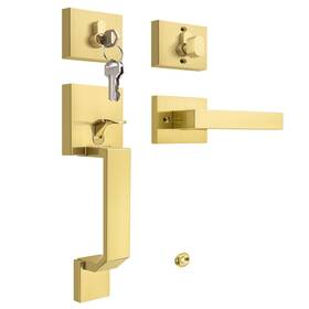 Tinewa B0fr8c5njs Gold Square Front Door Handle Classic Lever And Single Cylinder