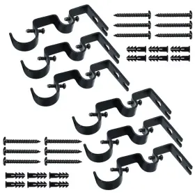 Tlbtek 748323763256 6 Black Curtain Brackets Double Adjustable Hangers For Windows And Bedr