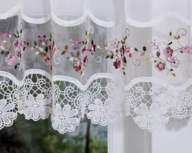 1924 Todays Curtain Vintage Macram Organza Valance 14 Inch White/rose 58 W X 1
