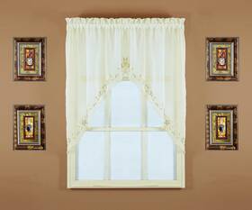 Todays Curtain 647506018001 Emelia Embroidery Sheer Swag 38 Inch Ecru 59 W X L