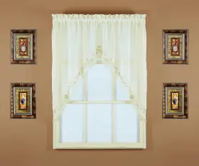Todays Curtain 647506018001 Emelia Embroidery Sheer Swag 38 Inch Ecru 59 W X L