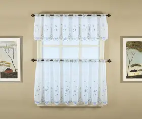Todays Curtain 647506019954 Samantha Embroidered Sheer Tier 24 Inch White/green 59 W X