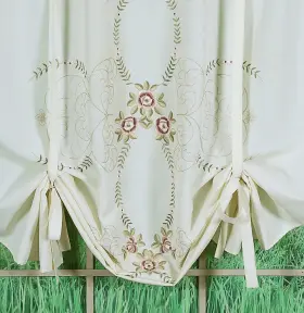 Ca50304p Todays Curtain Verona Reverse Embroidery Tie-up Shade 63 Inch Ecru/rose 50 W