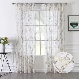 Tollpiz 704078818108 Floral White Short Sheer Curtains Flower Print Vine Embroidery Bedroo