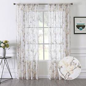 Tollpiz 704078818139 Floral White Sheer Curtain Flower Print Vine Embroidery Bedroom Curta