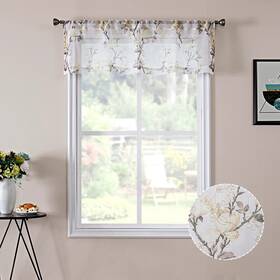 Tollpiz 704078818320 Floral White Sheer Valance Curtains Flower Print Vine Embroidery Bedr