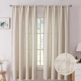 Tollpiz Sdchnatur3845 Short Linen Curtains Bedroom Rod Pocket Semi Sheer Curtain Burlap Lig