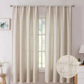Sdchnatur3845 Tollpiz Short Linen Curtains Bedroom Rod Pocket Semi Sheer Curtain Burlap Lig