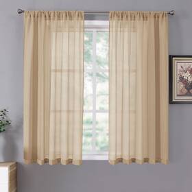 Tollpiz Sddlbeige3854 Short Sheer Curtain Living Room Linen Textured Curtains Light F
