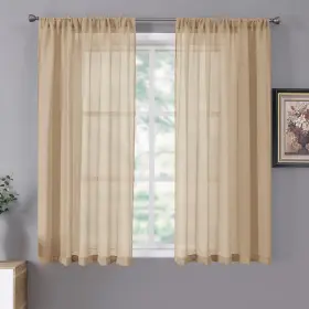 Sddlbeige5454 Tollpiz Short Sheer Curtain Linen Textured Bedroom Curtains Light Filte