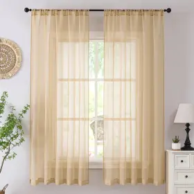 Sdtllbeige5454 Tollpiz Beige Sheer Curtains Short Bedroom Curtain Sheers Rod Pocket Light Fi