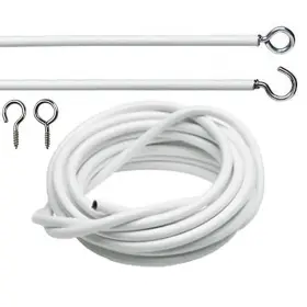 16511355238546 Tookie White Wire Hanging Cord With Self-adhesive Hooks And Eyes For Net Curtain Rod