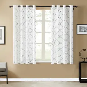 Topfinel 722402689231 Top Finel White Short Sheer Curtains 54 Inch Length Grey Embroidered Diamond