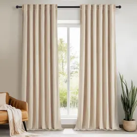 Cl145rb Topfinel 722402690923 Beige Velvet Curtains 84 Inches Long For Bedroom Back Tab Blackout I