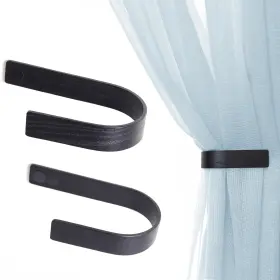 Toros Store 739608363261 Wood Curtain Holdbacks - Set Of 2 Black Modern Farmhouse Holdback For Drapes