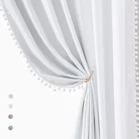 Nsfpom2-84wt Treatmentex White Blackout Curtains For Living Room Bedroom 84inch Long Pom Curtain P