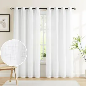 Szm84wh-gm Treatmentex White Sheer Curtains For Living Room 84 Inches Long Linen Textured Light Filt