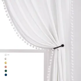 Vtpm95wh Treatmentex White Velvet Curtains For Bedroom Pompom Window Curtain Panels Fo