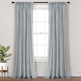 16t002535 Triangle Home Fashions Boho Coastal Horizontal Ticking Stripe Tassel 52 Inch W X 84 L Pack Of 2 Blue