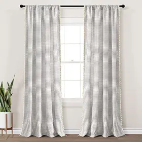 16t005372 Triangle Home Fashions Boho Coastal Horizontal Ticking Stripe Tassel 52 Inch W X 84 L Pack Of 2 Grey